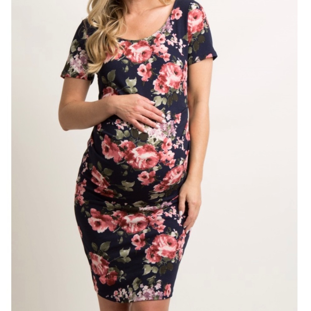 Pinkblush Maternity navy floral bodycon dress